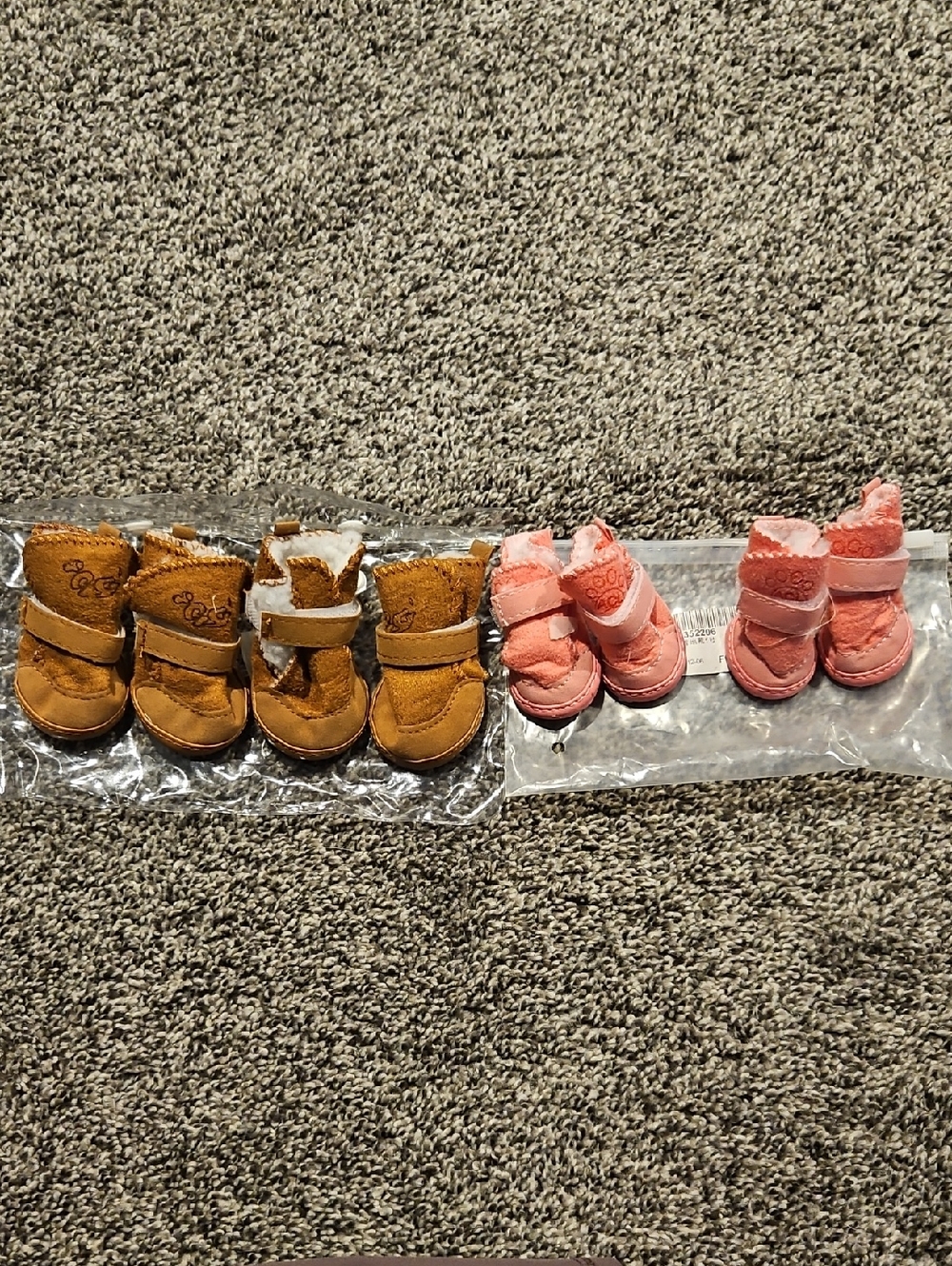 Small Dog Winter Booties in Pink and Tan